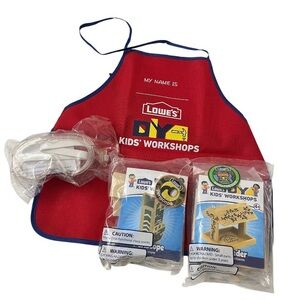 🔨 New Lowes DIY Kids Workshop Kits - 2 Building Kits, Apron & Glasses